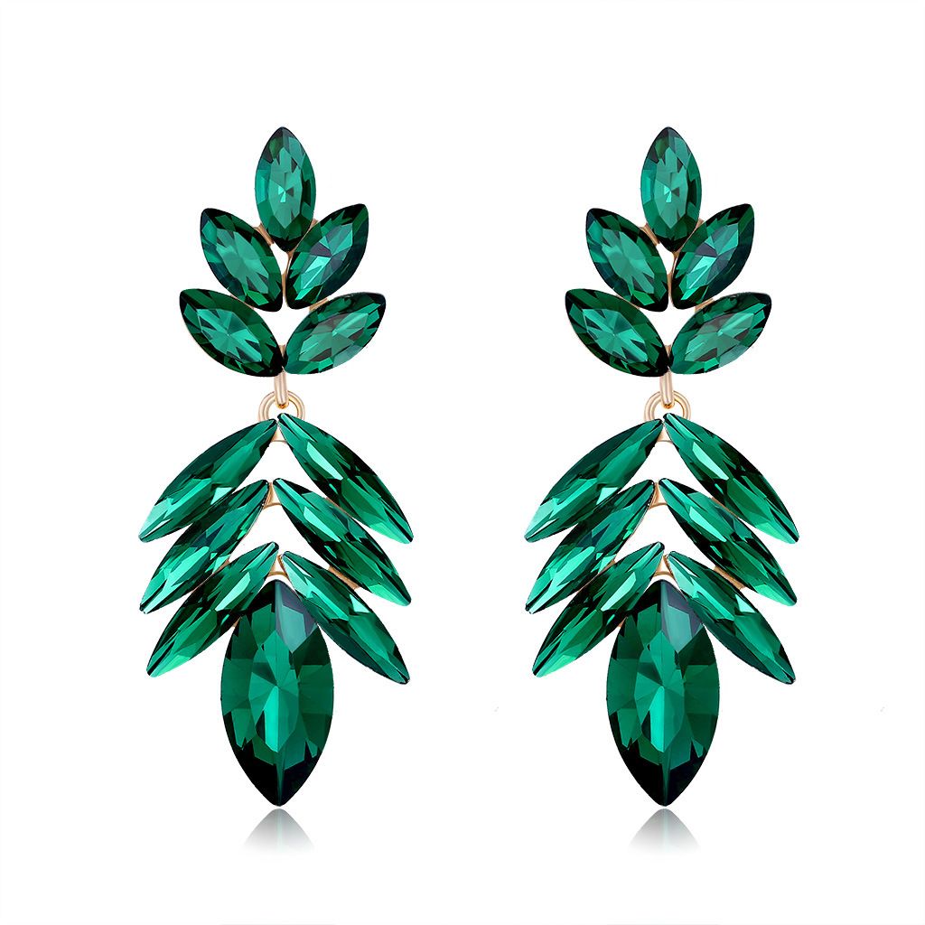 BA391 Crystal Long Chandelier Dangle Earrings for Women Rhinestone Leaf Drop Statement Earrings