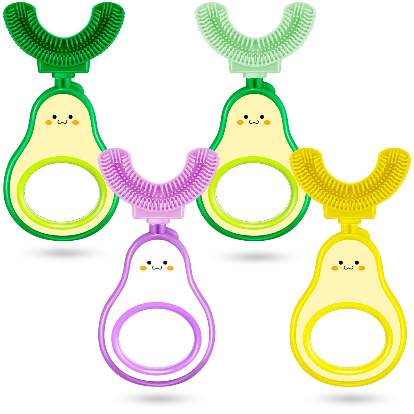 qpkj-446 Kids U Shaped Toothbrush Cute Silicone Manual Training Toothbrush Avocado Shape Toddler Toothbrush Half Circle Kids 360 Degrees Teeth Cleaning Soft Tooth Brush for Age 2-8 Years