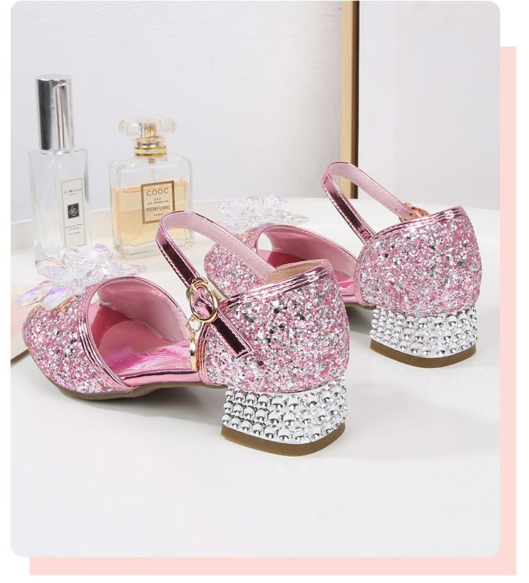 Dress Shoes Girls' High-Heeled Sandals Summer New Children's Crystal Shoes Children's Soft Soled Snow Princess Shoes