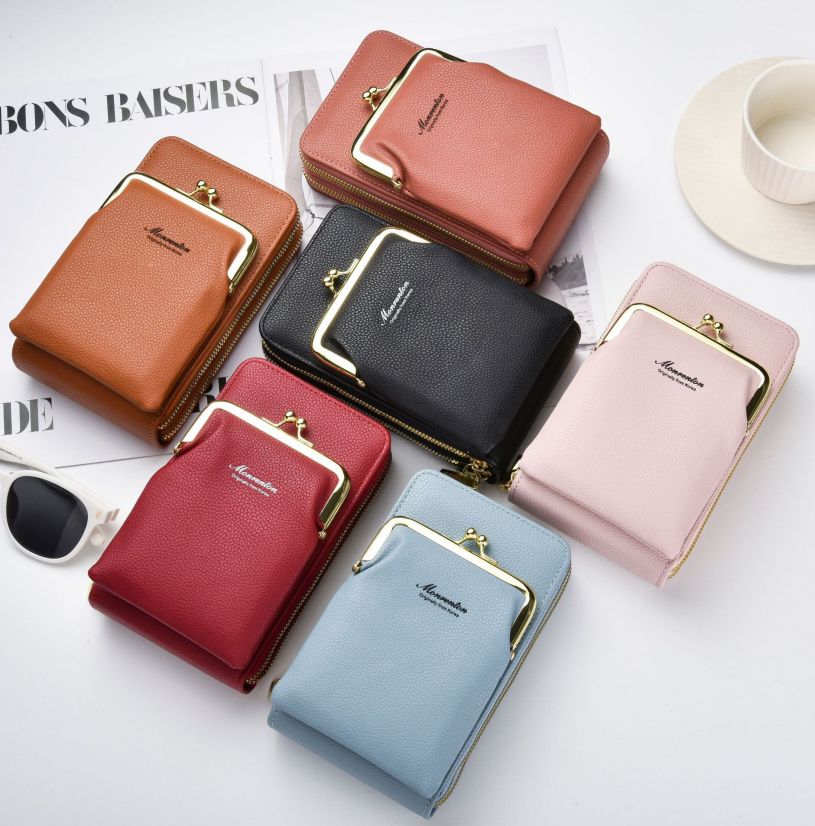 New cell phone bag female simple Korean version purse double zipper bag lychee pattern single shoulder shoulder bag female