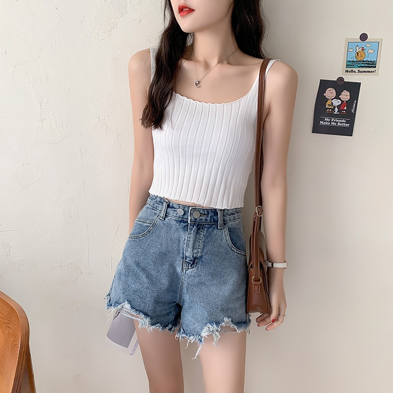 women's solid color vest knitted backless suspenders, cute girl top