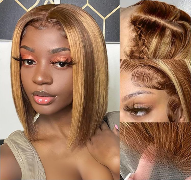 Human Hair Wigs BOBO 4*4 lace front short Bob Wigs - Straight Wigs Pre Plucked For Woman
