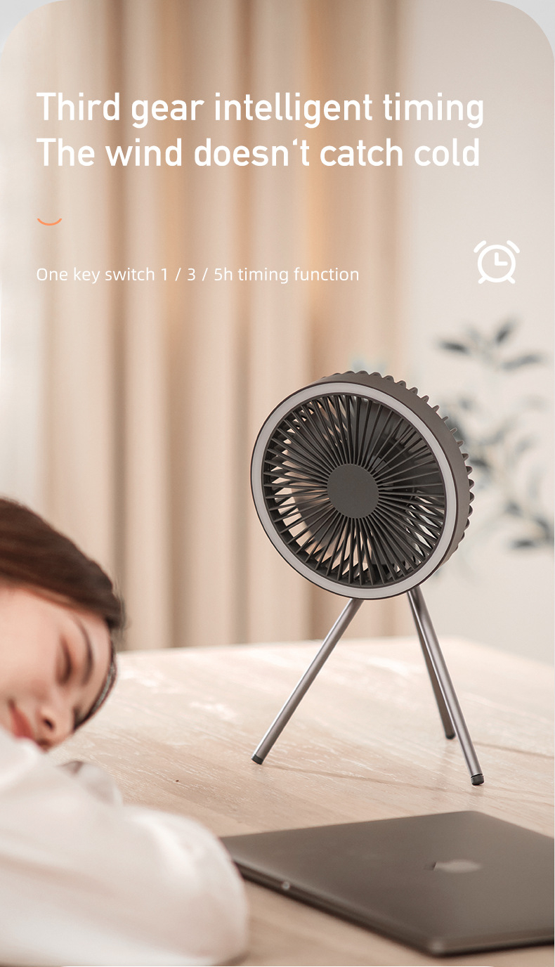 MECOLA Portable Camping Fan with LED Lantern, 10000mAh Battery Operated USB Rechargeable Fan with Hanging Hook, 3 Lights Modes, 3 Speeds Quiet Ceiling Fan, Tent Fan with Tripod for Outdoor Emergency Outage