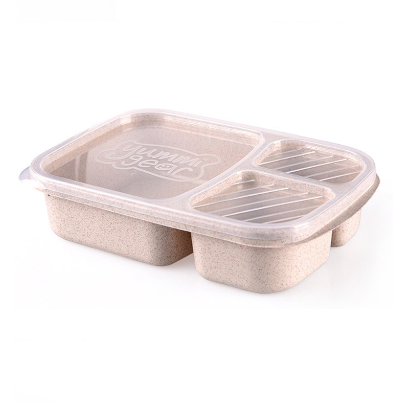 1011 900ml Wheat Straw 3-tiles Portable Tableware Food Lunch Box Food Storage Box Microwave Oven Travel School Picnic Lunch Box
