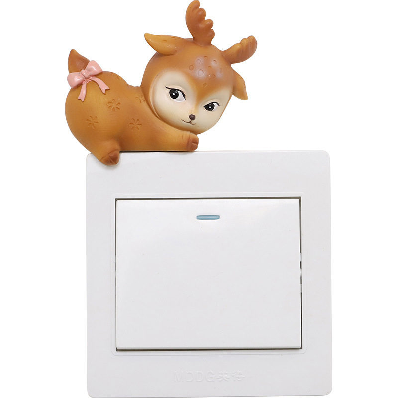 R1A8D0 Creative Japanese Style Cartoon Baby Deer Resin Sculpture Switch Wall Socket Panel Stickers Room Decoration Decal