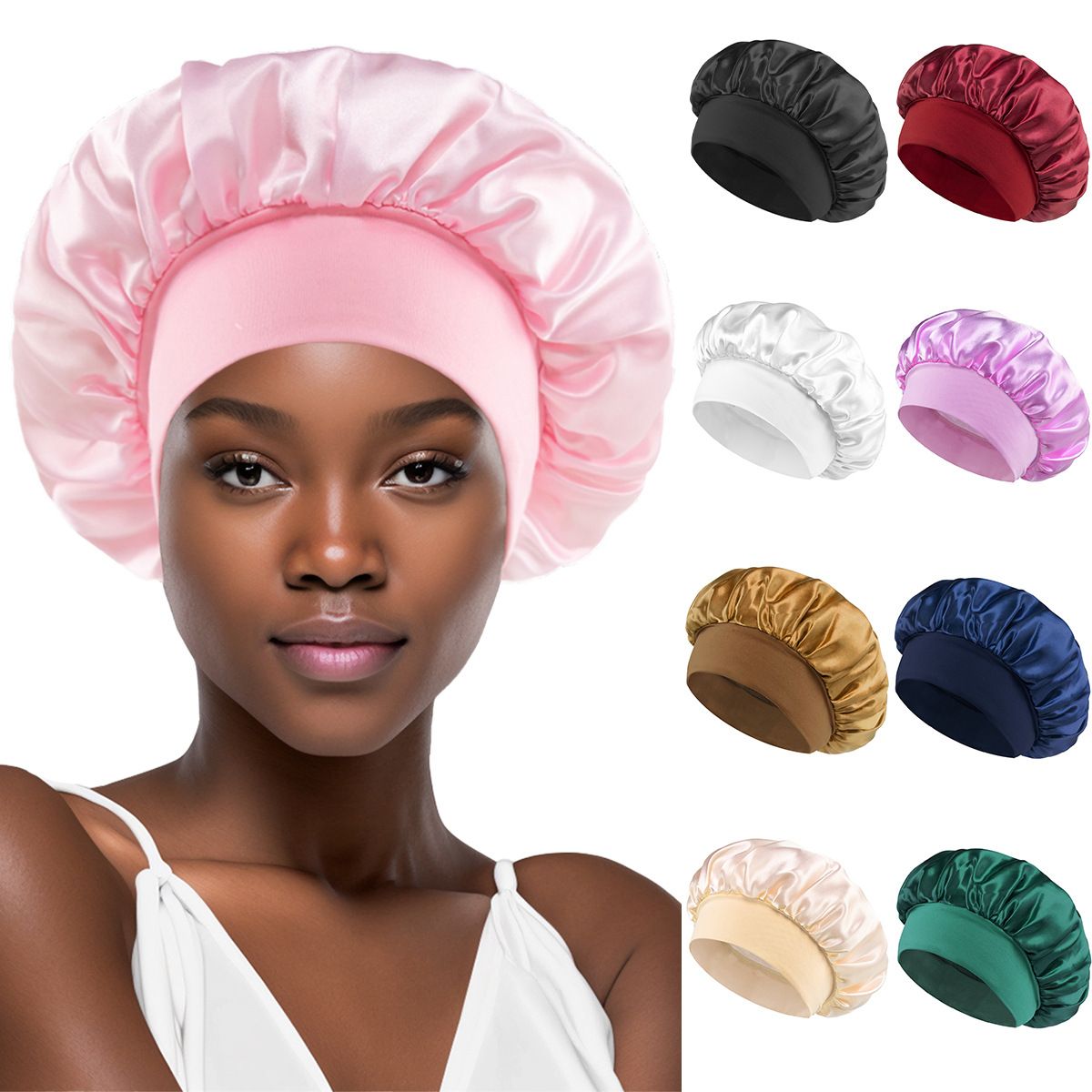 Two-piece solid color wide edge elastic adult nightcap men's and women's fashion hair care beauty shower cap multi-color two-piece outfit(The same color will be sent by default. If you need to change the color, please note down the color code.)
