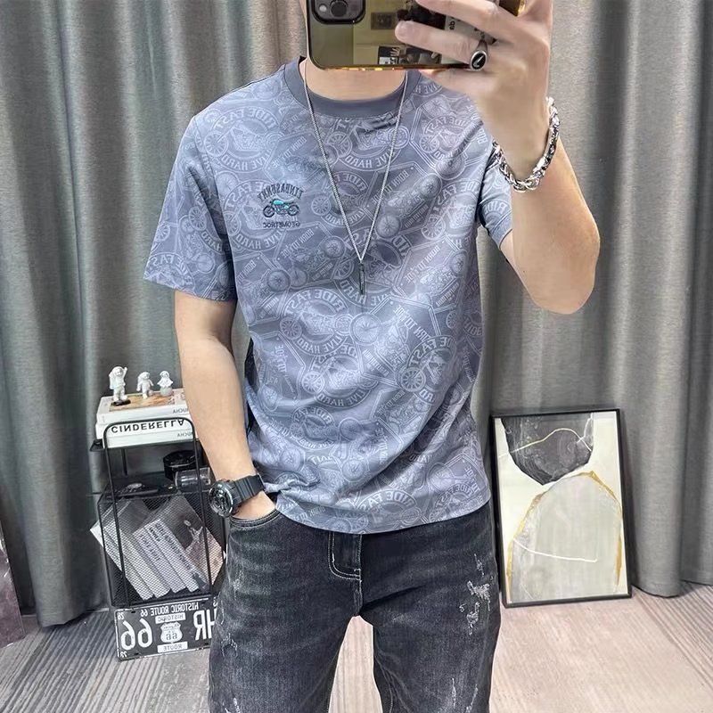 Men's Summer Fashion Thin Breathable Short Sleeve Printed Half Sleeve Top