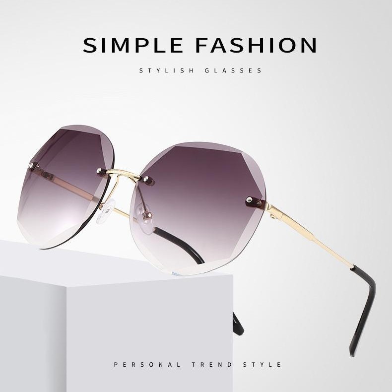 Women Rimless Cut Edge Sunglasses, Fashion UV Protection Sun Glasses, Casual No-makeup Streetwear Eyewear, Lightweight Versatile Outdoor Daily Shades