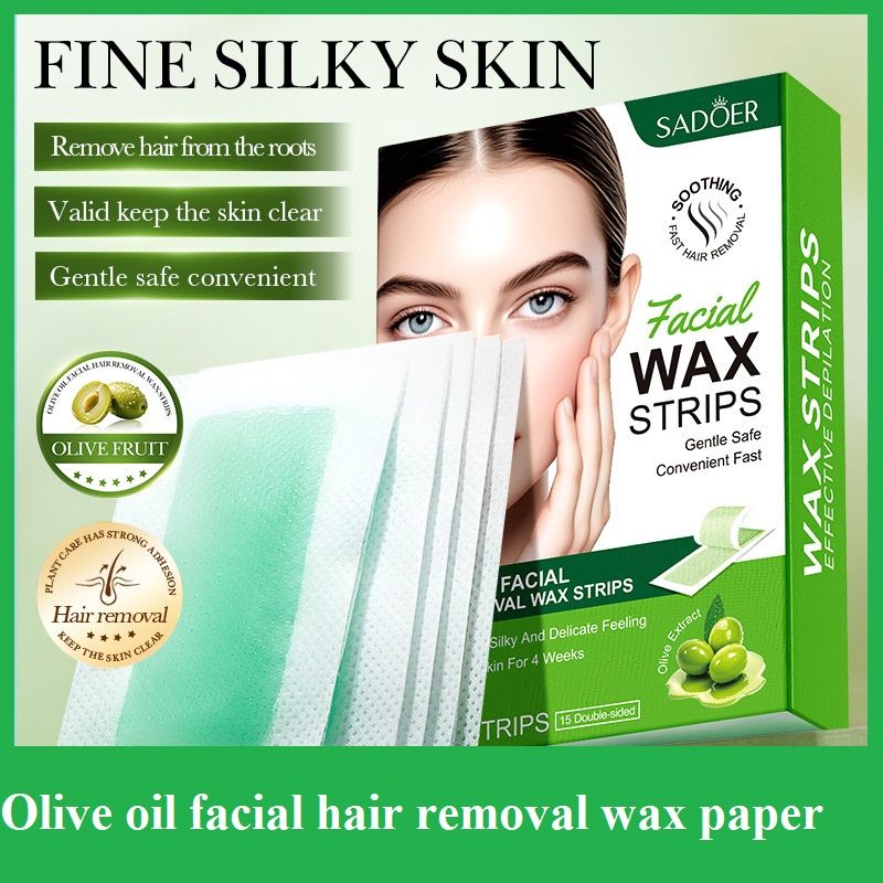 SADOER 30pcs Olive Oil Facial Hair Removal Wax Strips, Gentle & Fast Face Hair Remover Strips for Women, Soothing Double Sided Waxing Strips for Upper Lip, Eyebrow, Chin & Cheek, At-Home Hair Removal Kit