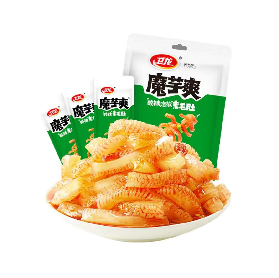 Weilong konjac cool and spicy strips Vegetable konjac vegetarian hairy belly net red dormitory office snacks 50g 
