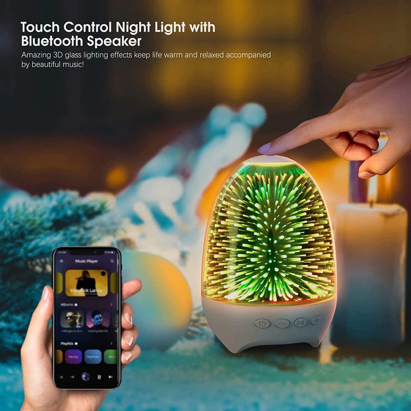LAGPOUSI Night Light Bluetooth Speaker, 3D Glass Touch Control Bedside Table Lamp 7-Color LED Portable Wireless Speakers, Kids Night Light with Bluetooth Speaker, 3 Brightness Levels, Color Changing RGB, Adjustable Bedside Lamps with Touch Control for BedroomRechargeable Table Lamp, Best Gift for Adult, Teens, Kids, Boys and Girls