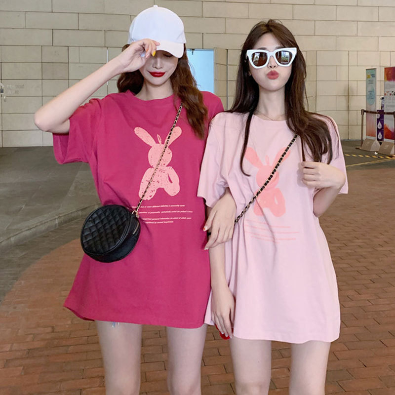 Women's Loose Casual Short Sleeve T-Shirt Student Pink Print Top