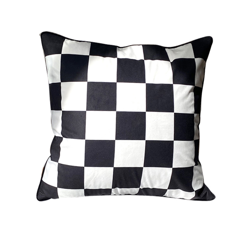 P-1101-21 Ins Checkerboard Square Pillow Printing Black and White Plaid Pillowcase Cushion Bed Pillow Living Room Sofa Pillow
