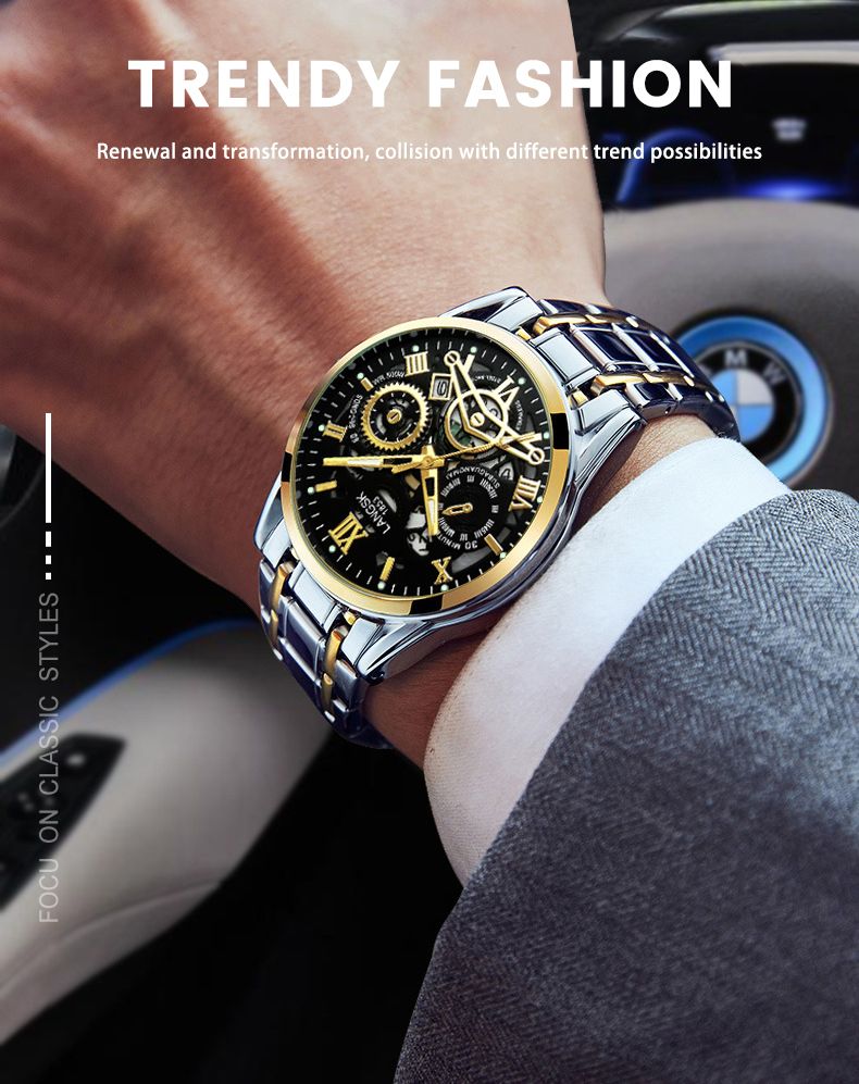 Quartz Mens Watches Stainless Steel Waterproof Watches for Men,Night Light Calendar Chronograph Watch for Men