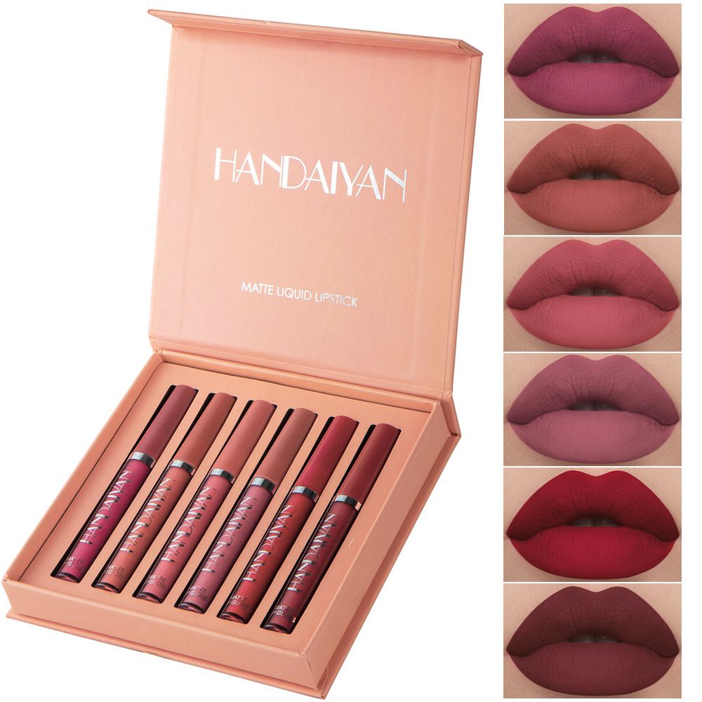 HANDAIYAN 6Pcs Matte Liquid Lipstick Set, Long Lasting Waterproof Velvet Lip Gloss, Non-Stick Cup Pigmented Lip Makeup Gift Set for Women
