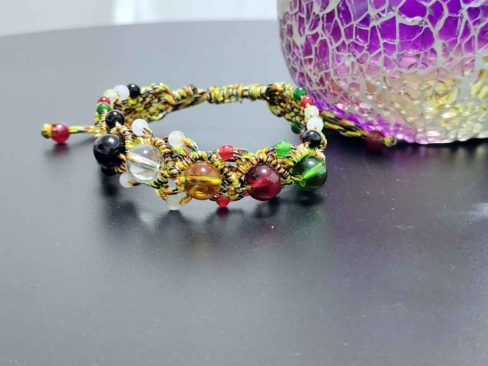 WELLHOME Merry Christmas Chinese New Year five-color thread wide models five-color beads five-color rope bracelets for men and women hand-knitted vajra knot red rope bracelet