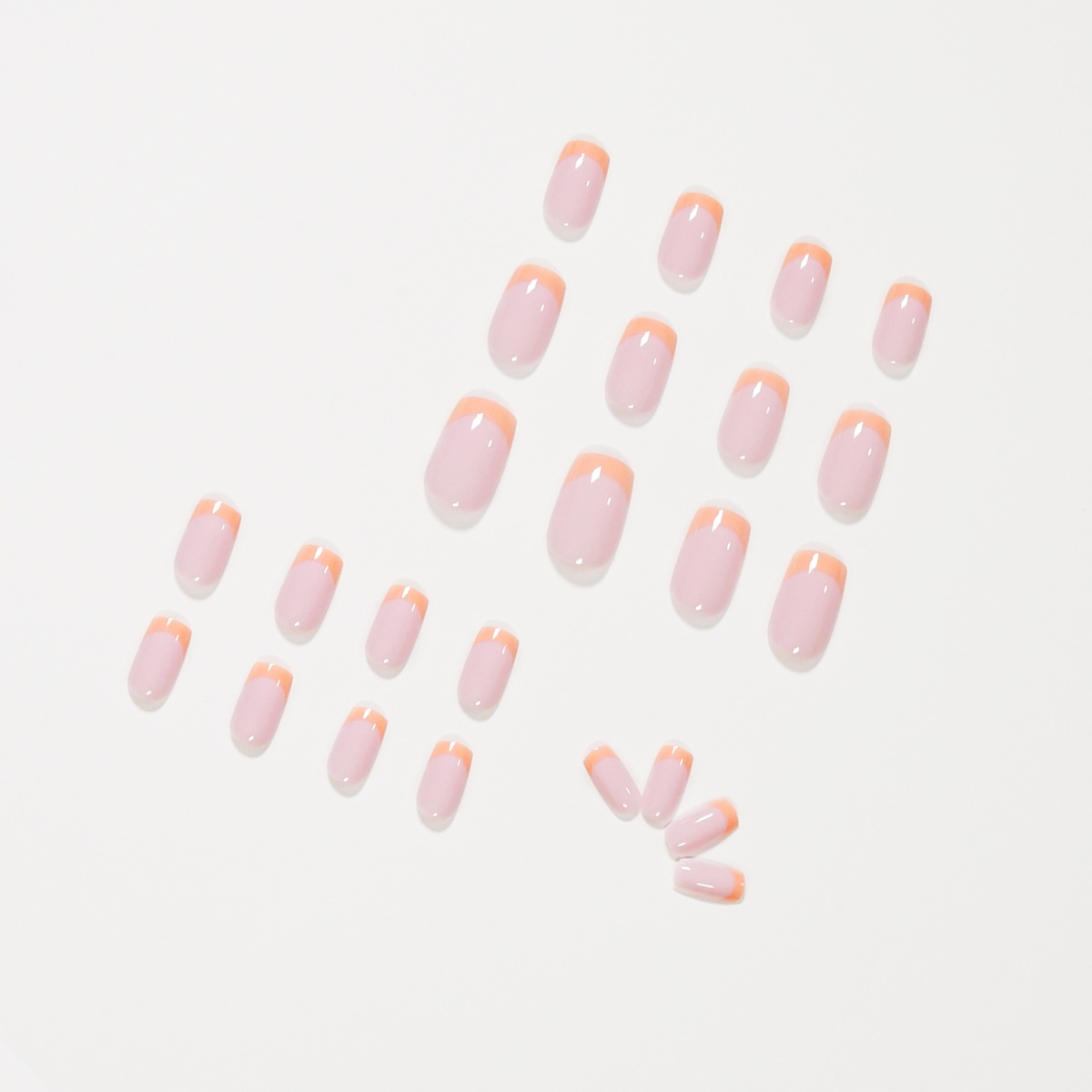 JP1223 24 Pcs Glossy Press on Nails, Medium Length French Square Fake Nails, Acrylics Full Cover False Nails for Women and Girls