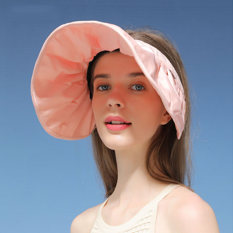 XMZ149 Collapsible Anti-Uv Women Summer Sunhat Outdoor Sun Protection Wide Brim Empty Top Hat Sun Visor Cap