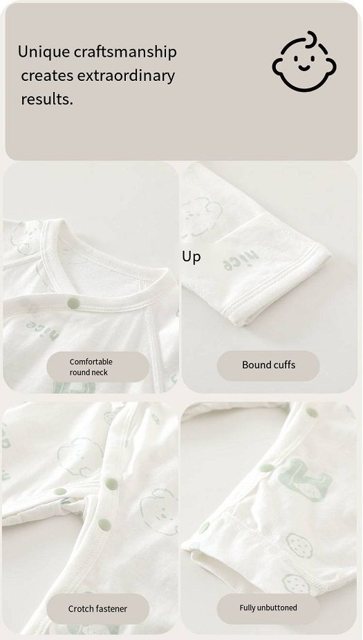 Newborn 100% Cotton Kimono Romper, Summer Thin No Bone Stitching Long Sleeve Onesie, Breathable Baby Sleep Jumpsuit, 52-66cm