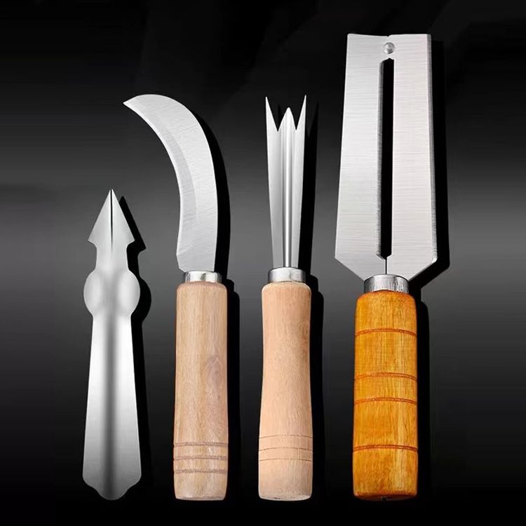 4PCS Set Stainless Steel Pineapple Sugarcane Peeler Cutter Slicers Paring Knife Fork Sets Fruit Store Tools Pineapple Knife