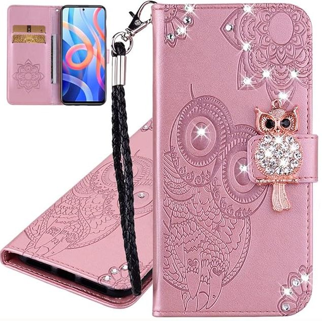 Compatible with Samsung s8 Case Women Glitter Bling owl Diamond Case with Card Slot Cash Pockets Embossing PU Leather Flip Wallet Case, Crystal Owl Rose YK