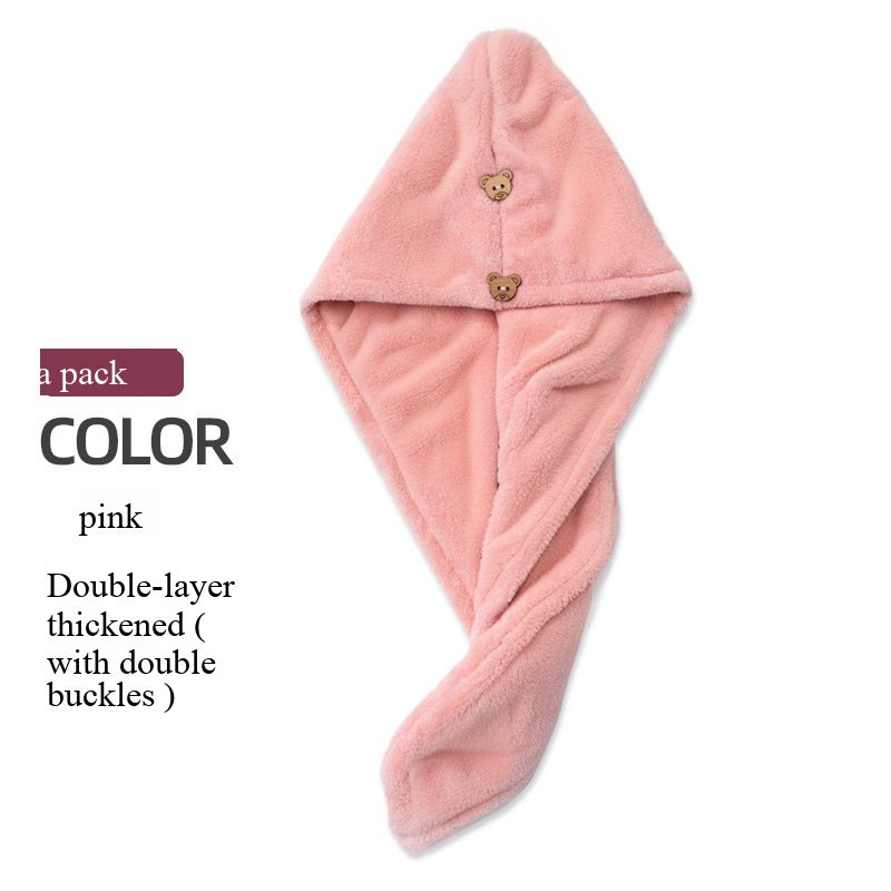 Double-layer thickened bath cap - Women's water-absorbing quick-drying hat - Coral fleece head wrap towel - Hair washing cap - Hair drying hat