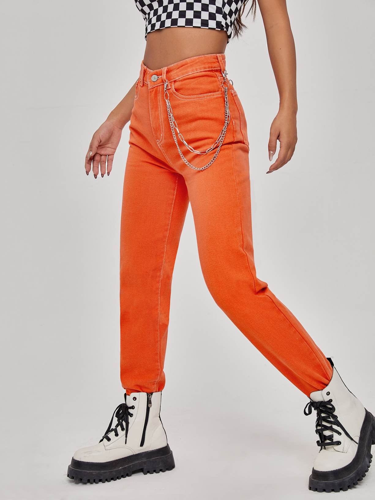 CL886-1 Women's Solid Straight Leg Jeans Without Chain