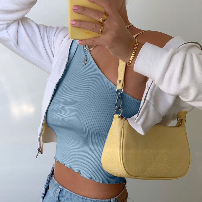 New Women Diagonal Collar Cross Front Crop T Shirt Slim Fit Sports Short Crop Top Fashion Wrap V Neck Workout Fitness Casual Streetwear Ladies Tee