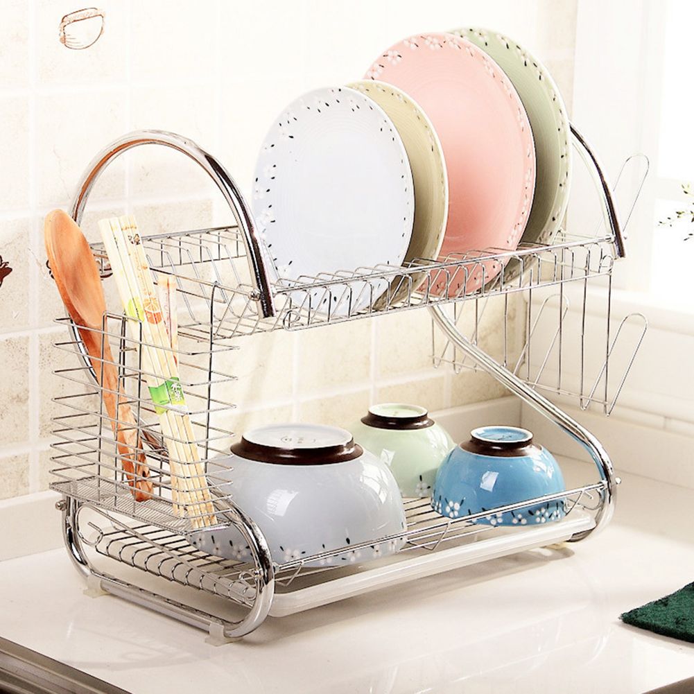 Kitchen Dish Drainer Drying Rack Holder Plates Cup Tableware Bowl Shelf Basket