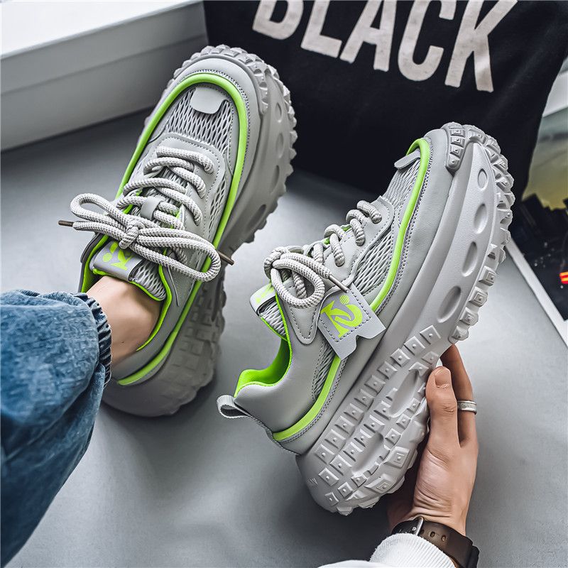 Mens Mesh Breathable Dad Shoes 2024 Autumn White Sneakers Chunky Platform Height Increasing Casual Athletic Shoes Youth Streetwear Fashion