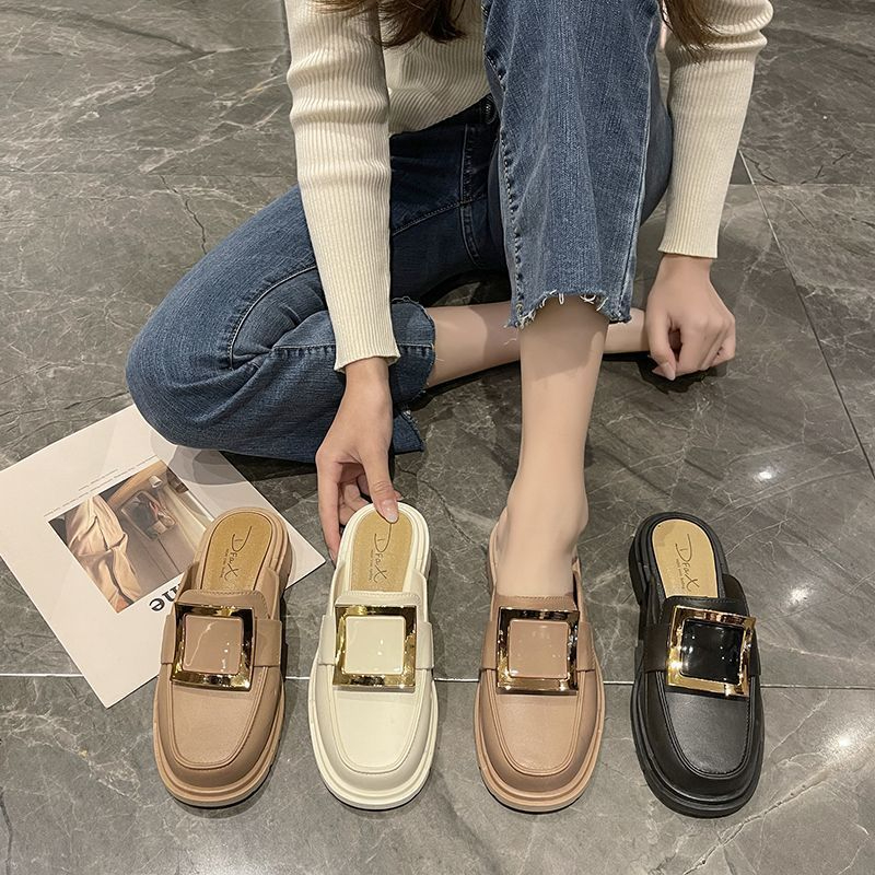 991 Women Summer Baotou flat Non-Slip Square Buckle Slippers Sandals