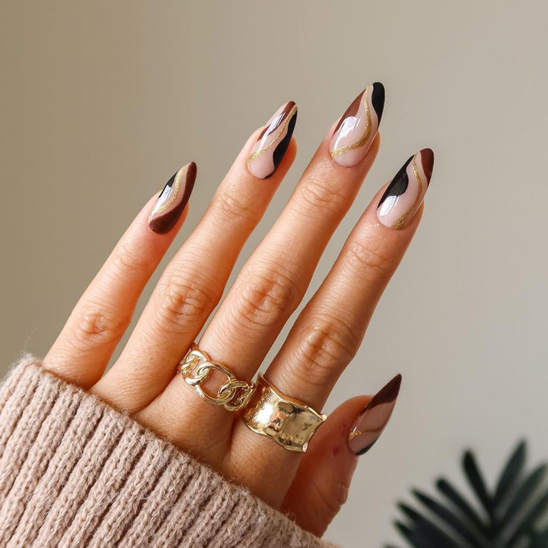 JP1418 24 Pcs Glossy Press on Nails, Medium Stiletto French Fake Nails, Acrylics Full Cover False Nails for Women and Girls