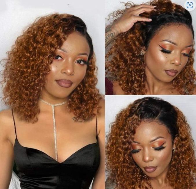 Ohemaa Strands Premium 100% Unprocessed Human Hair Front Lace Wig- 13*4 Short Curly Wigs 