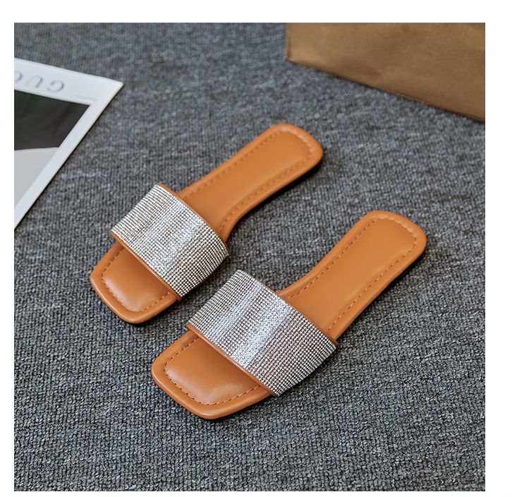 Square head flat flat comfortable slippers 2024 new women's drag outside to wear Europe and the United States large size leisure beach sandals 993