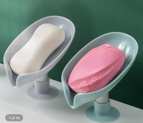Leaf Shaped Soap Holder Shower Soap Shelf Bath Soap Box Vertical Suction Cup Laundry Soap Dish Storage Tray Bathroom Supplies