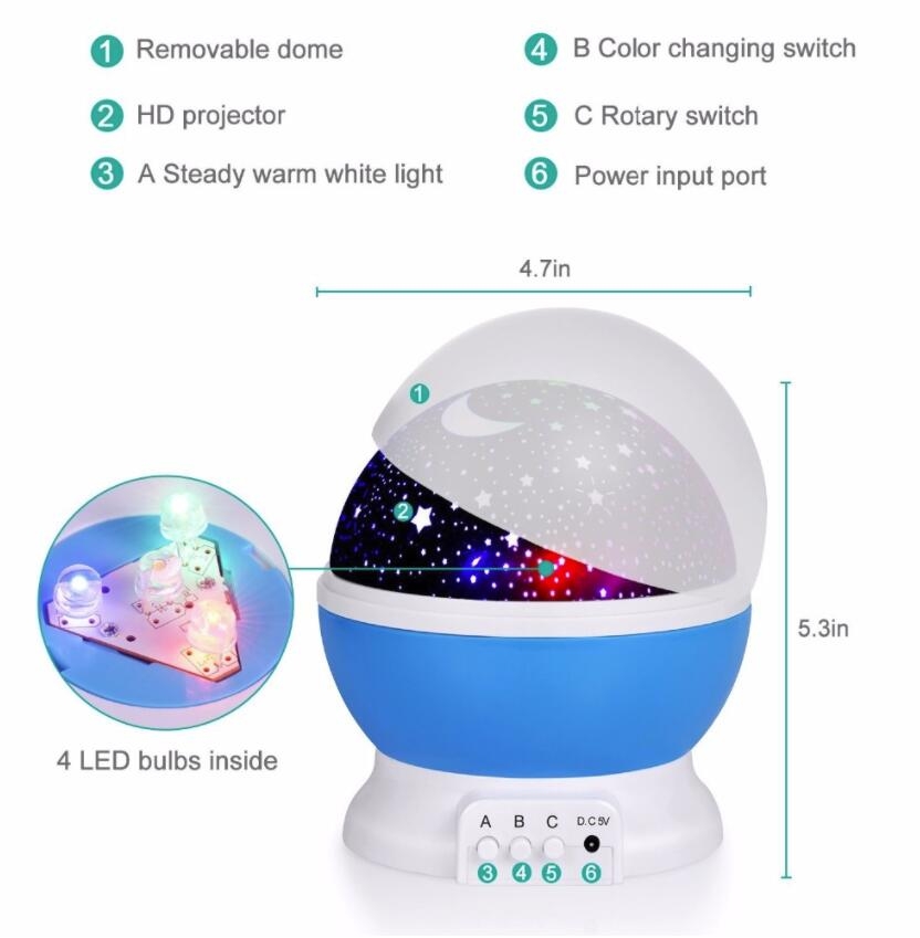 LED Projector Star Moon Night Light Sky Rotating Battery Operated Nightlight Lamp For Children Kids Baby Bedroom Nursery Gifts