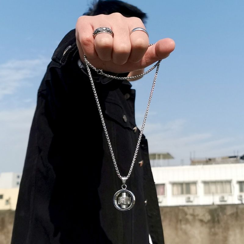 Rotating letter pillar necklace, hip-hop personalized cross couple versatile pendant necklace 