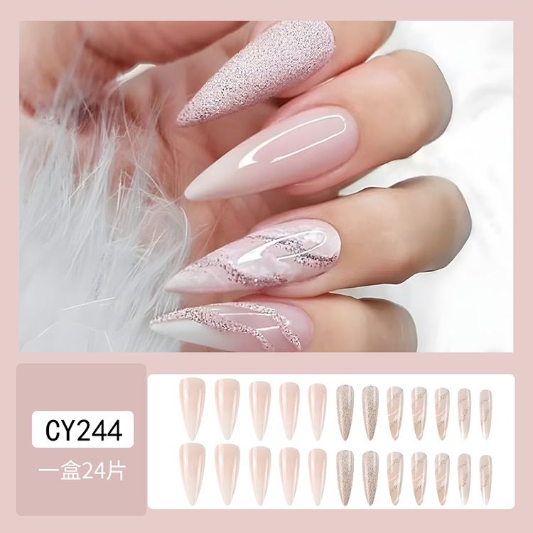Women Make Up Fake Nail Long Style Pink Color 