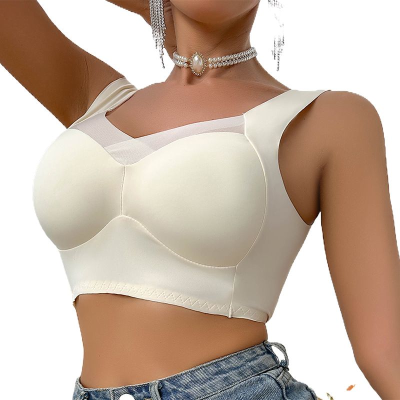 Traceless non-underwire bra Big chest small gathering and adjusting pair of breast integrated back underwear R004
