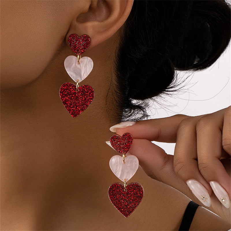 tg2023-2-25-6 Color Matching Acrylic Love Earrings Niche Personality High Sense Earrings Gifts For Mom, Daughter And Girlfriend
