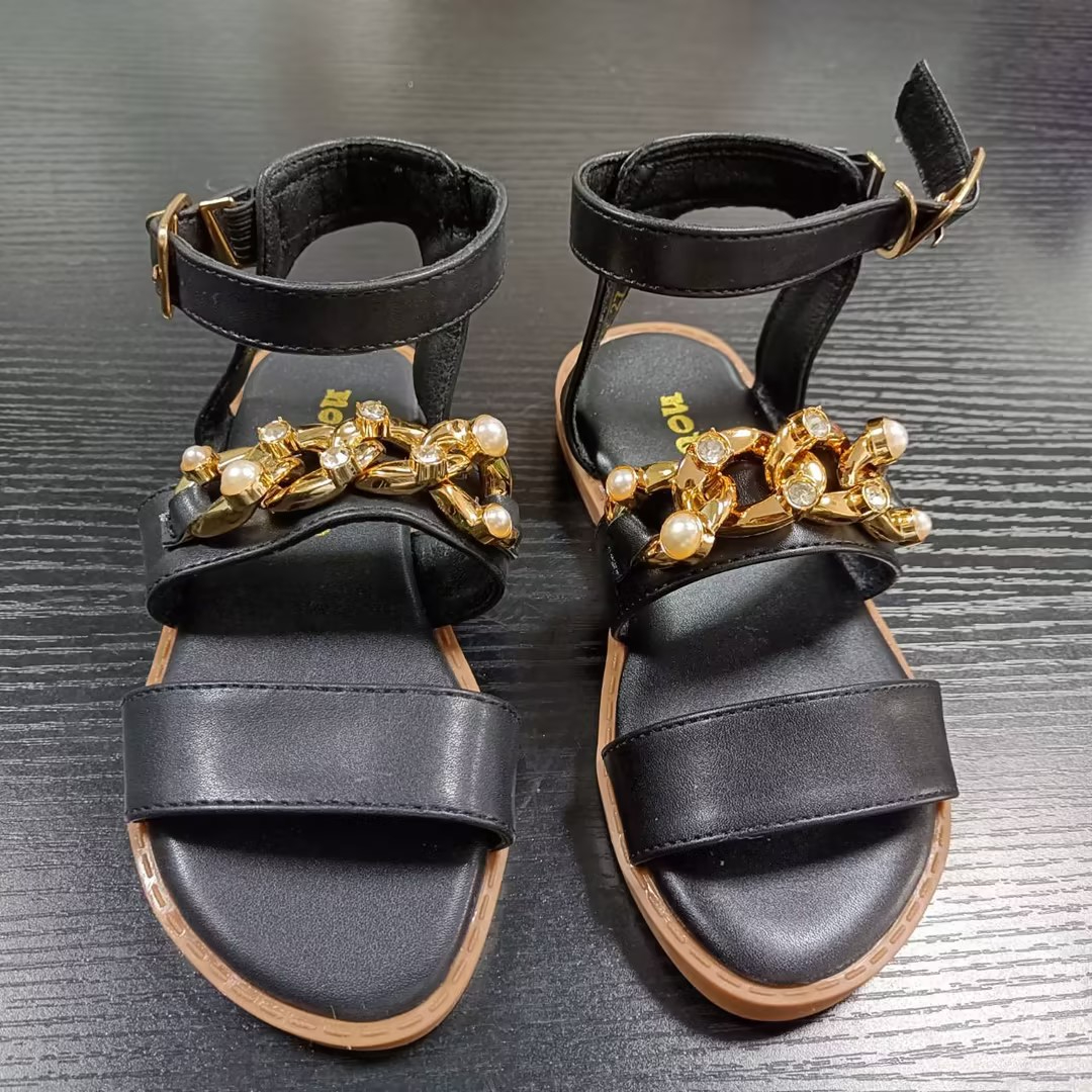 AK - 75 Children's Summer New Versatile Chain Rhinestones Sandals Flat Bottom Soft Sole Sandals