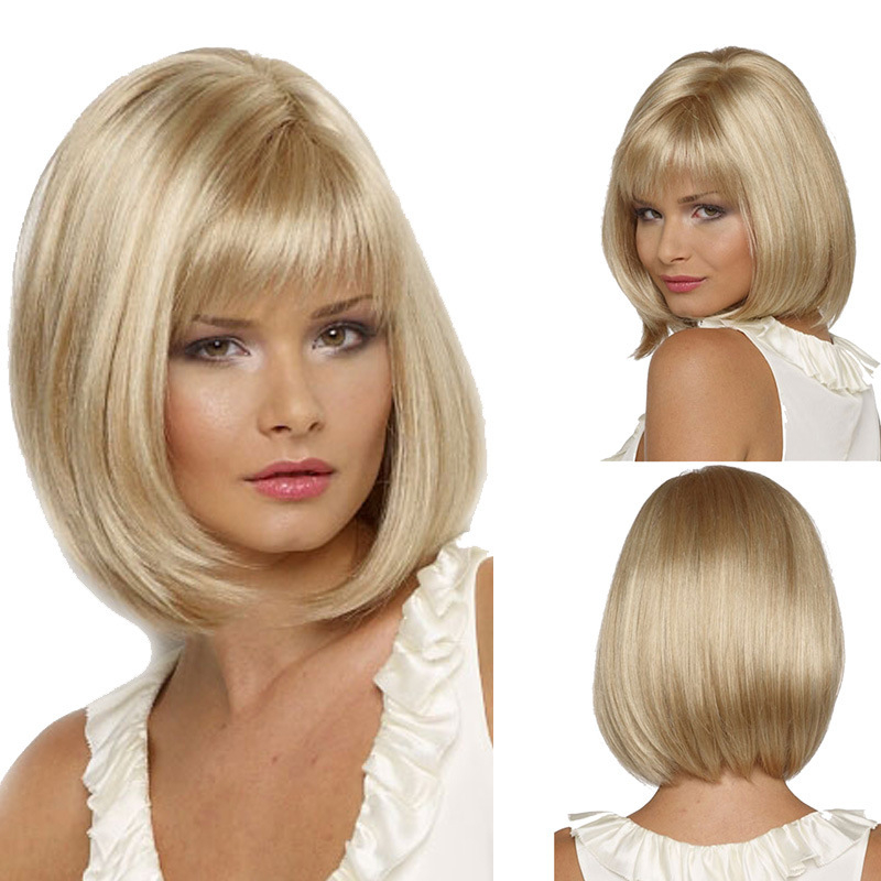 520 Fashion Women Short Straight Synthetic Hair Bobo Wig Lace Front Synthetic Human Hair Piece Cosplay Party Hairpiece