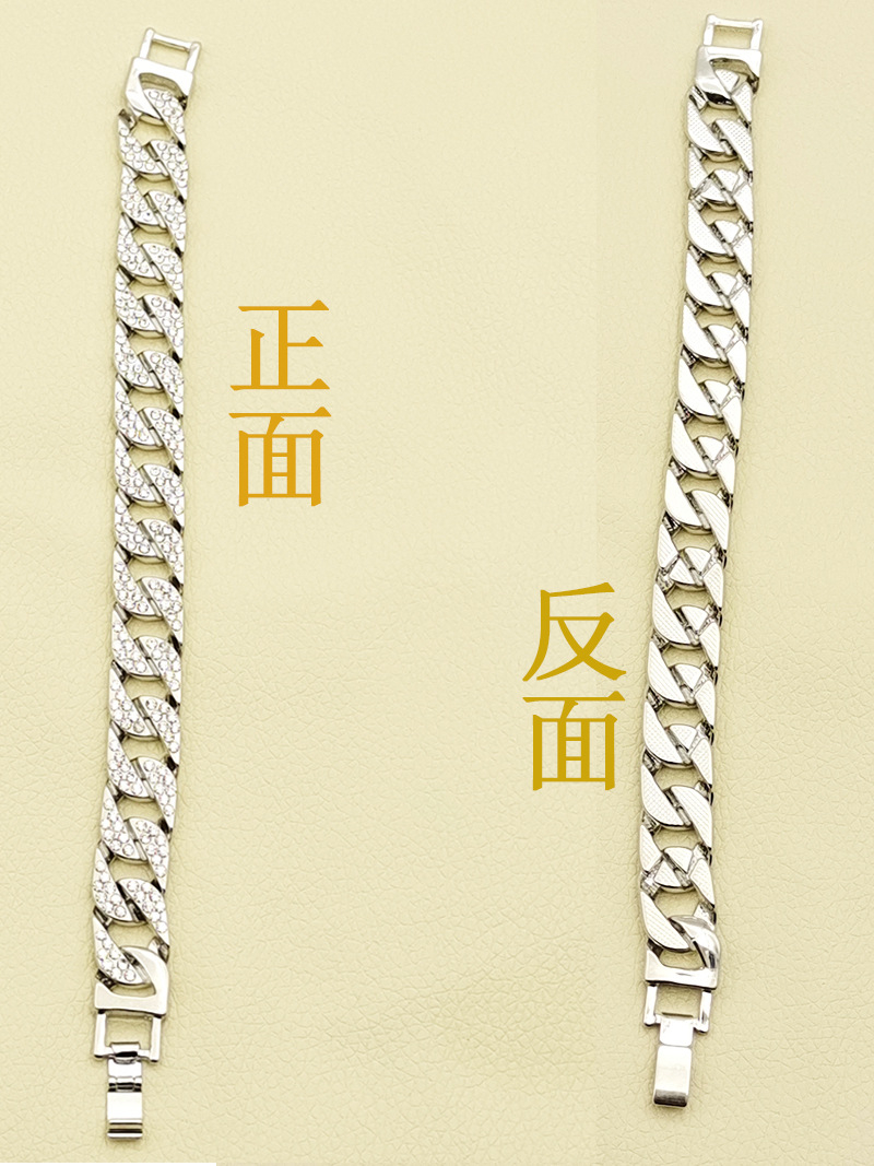 A031 12mm Bold Cuban Chain Bracelets for Men,Full Iced Out Rhinestones Links, Bling Crystal Curb Chain Punk Hiphop Bracelet