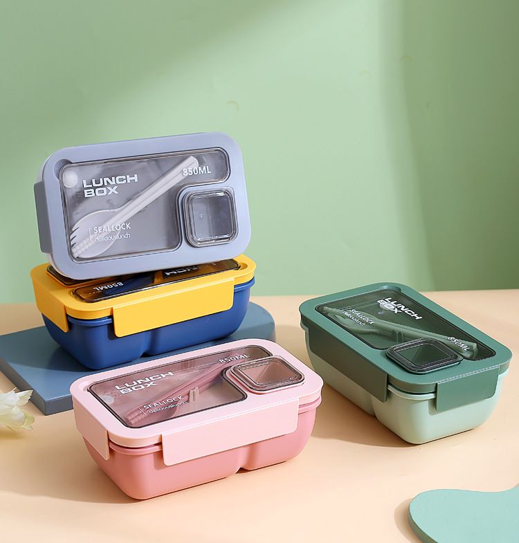 Handheld Compartmentalized Lunch Box Microwave Heat Student Lunch Box Office Worker Simple Light Food Lunch Box Kitchen Dining Storage Travel To-Go Food Containers