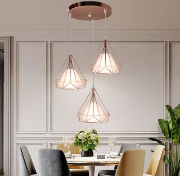 Metal Cage Hanging Chandelier Matt Ceiling Plate Round 3 Heads Decorative Pendant Light Adjustable