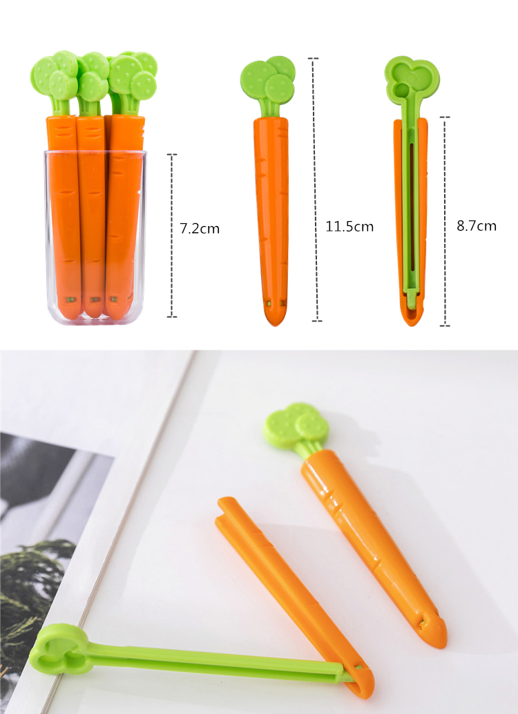 5PC Sealing Tongs Food Bag Closure Clip Cartoon Carrot Shape Moisture-Proof Clamp Fresh Keeping Sealing Clip Kitchen Accessories