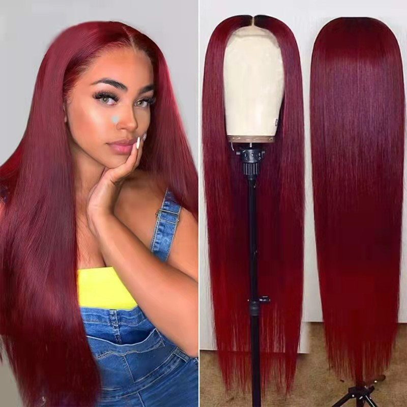 Female wine red long straight hair wigs women beauty care CRRshop free shipping hot sale women new fashion trend new product wig female wine red long straight hair middle long bangs European and American fashion chemical fiber headwear ladies popular 
