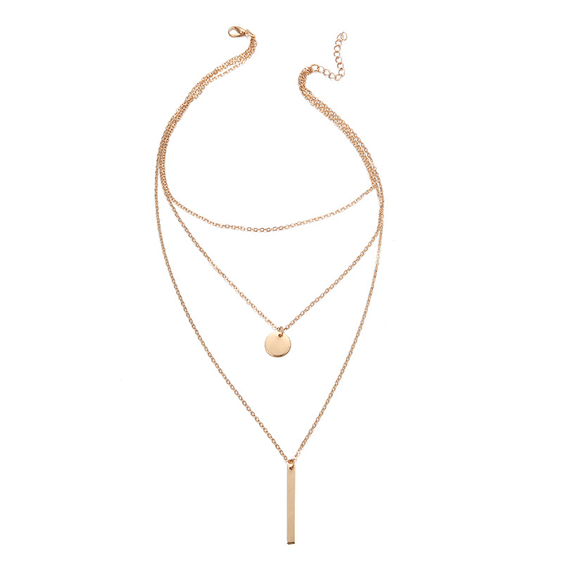 xz39 Geometric & Disc Charm Layered Necklace