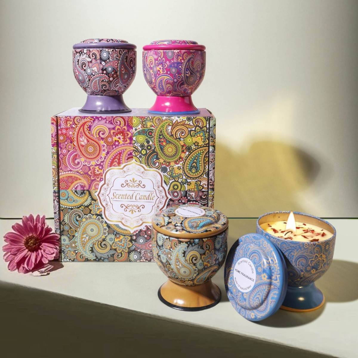 Luxury Goblet Dried Flower Scented Candle, Long Lasting Natural Aromatherapy Fragrance Candle, Romantic Decorative Candle, Perfect for Wedding Favors, Birthday Gifts, Home Relaxation, Festival Souvenirs