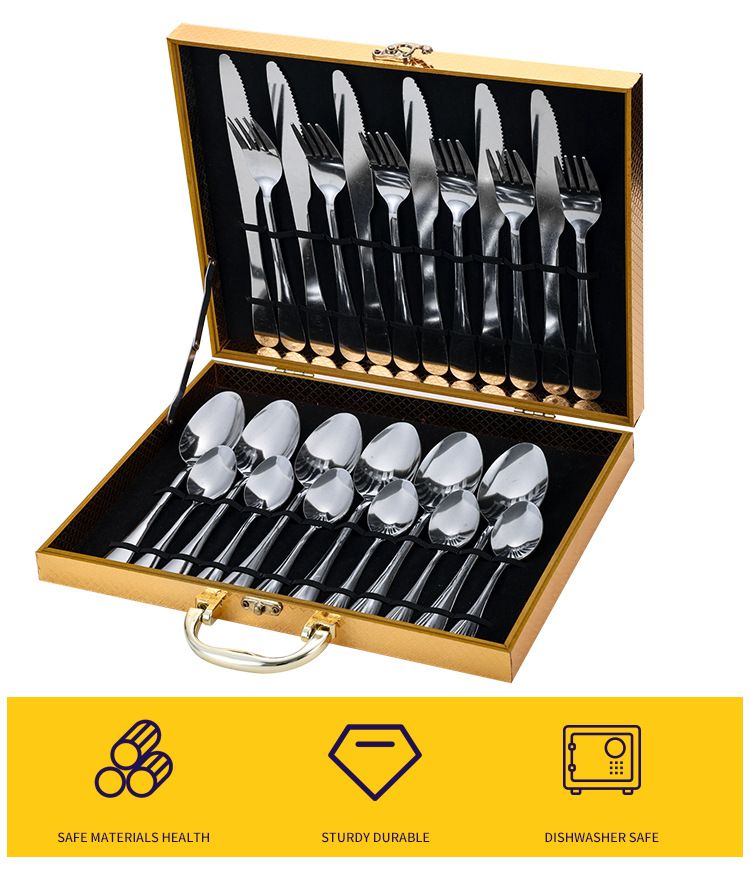 Stainless steel knife, fork and spoon 1010 tableware set hotel restaurant steak knife dessert spoon 24 pieces gift box